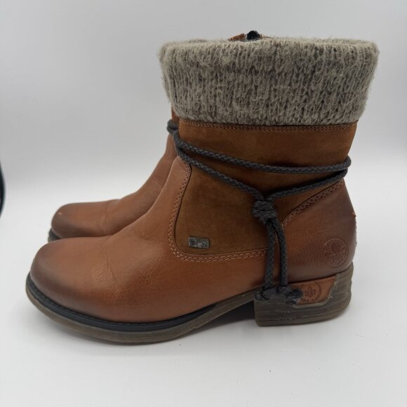 Rieker Women's Fee Sherpa Lined Faux Leather Boots Size EU 39 US 8 Brown Zip - Picture 2 of 9